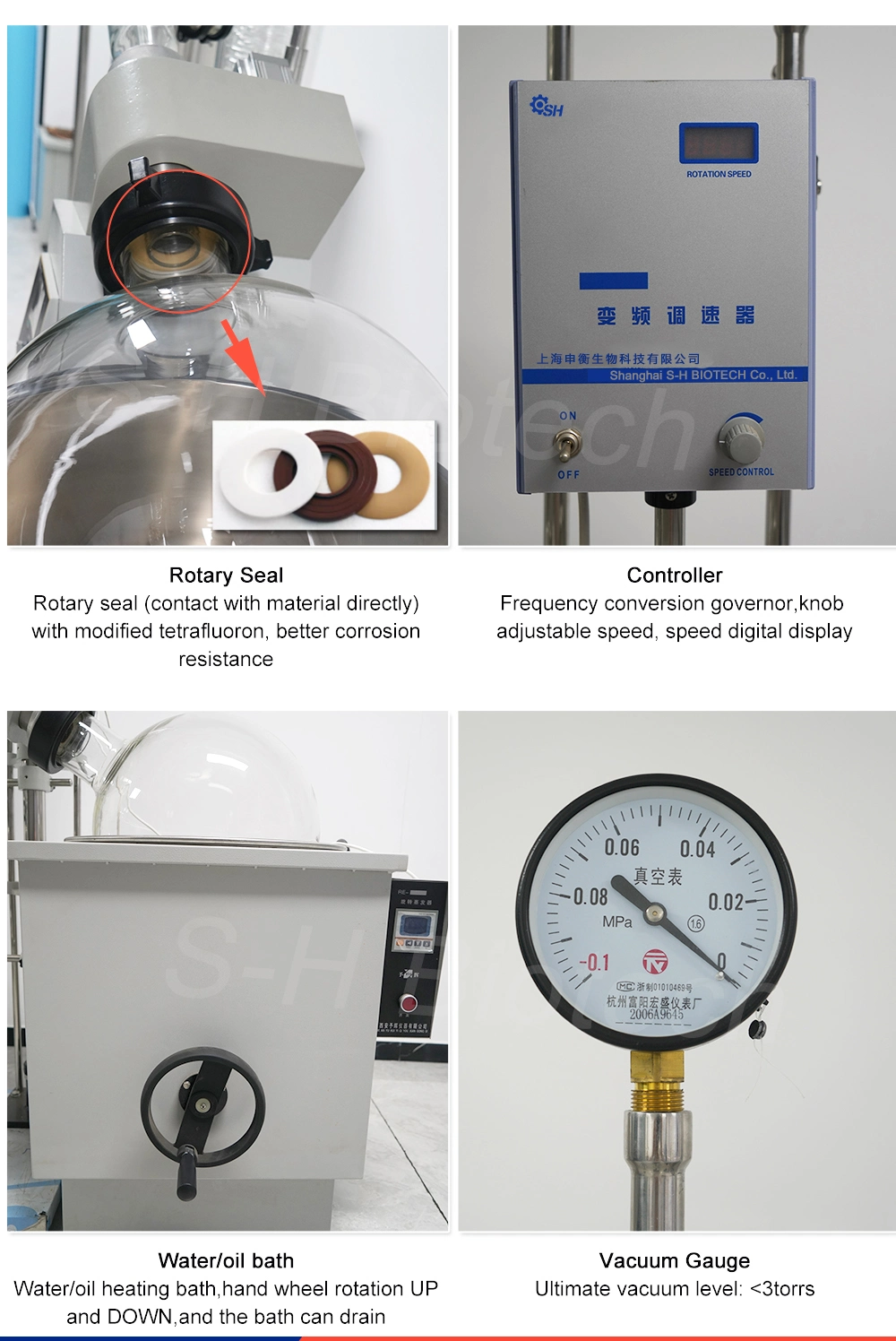 S-H Biotech Certified with ISO, CE High Borosilicate Glass Rotary Evaporator 20L for Pilot Production Scale Use