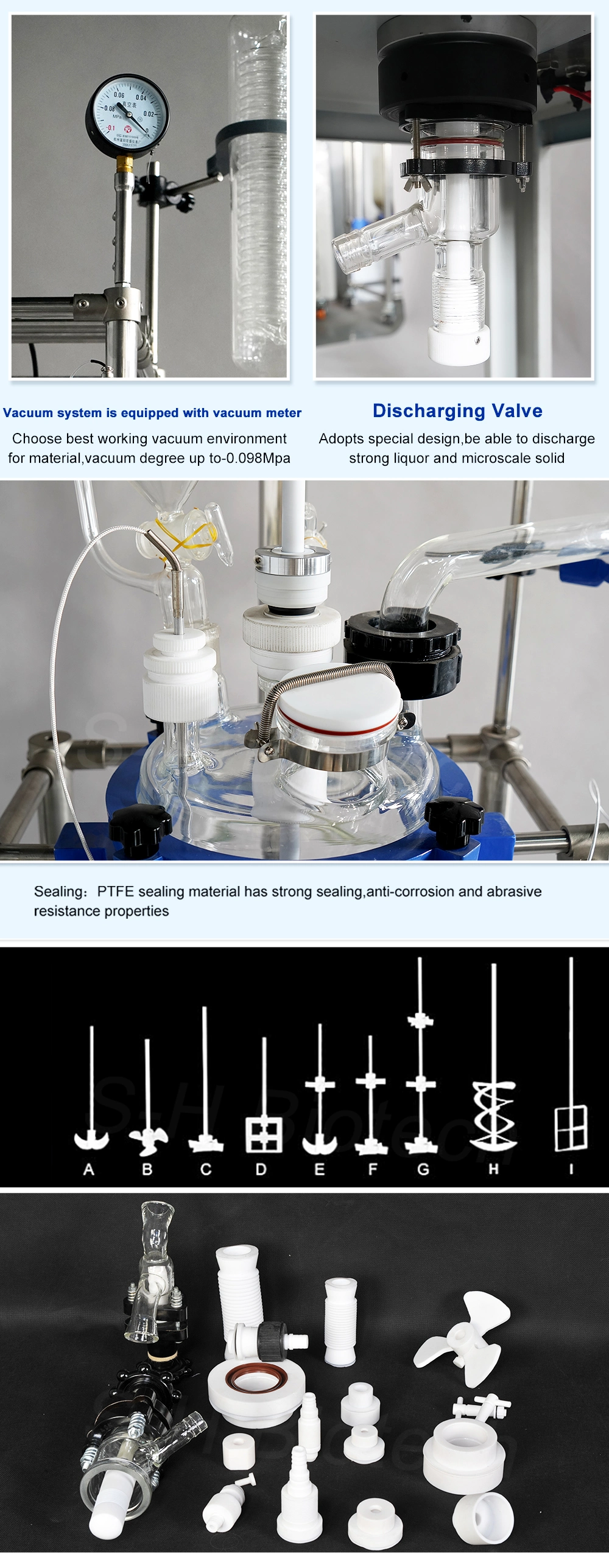 S-H Biotech 1-200L Lab Jacketed Reactor for Sale Lab Double Glass Reactor with Continous Stirring Photochemical Reactor